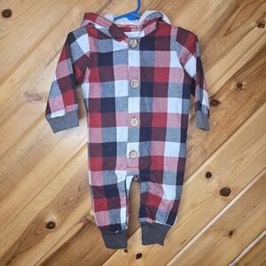 Mudpie Flannel Bodysuit Hooded 9-12 Months NWT Holiday Christmas